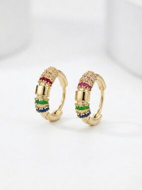 14K Gold Plated Multi-Color Pavé Hoop Earrings | Minimalist Dainty Jewelry